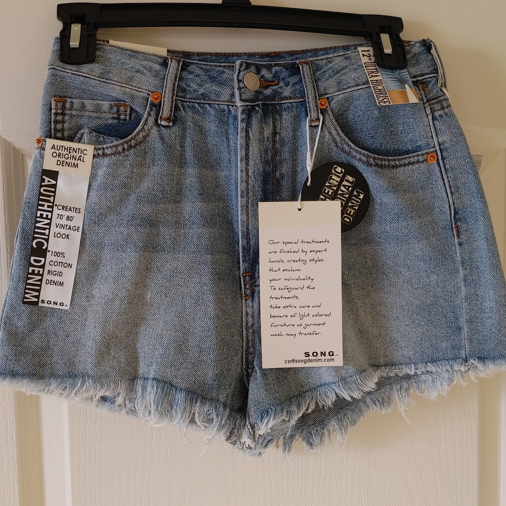 S.o.n.g. Distressed Floral Embroidered High Rise Jean shorts Sz 5